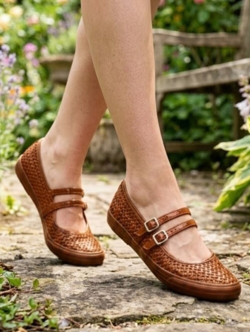 Converse Dainty Brown Woven Double-Strap Mary Jane Flats